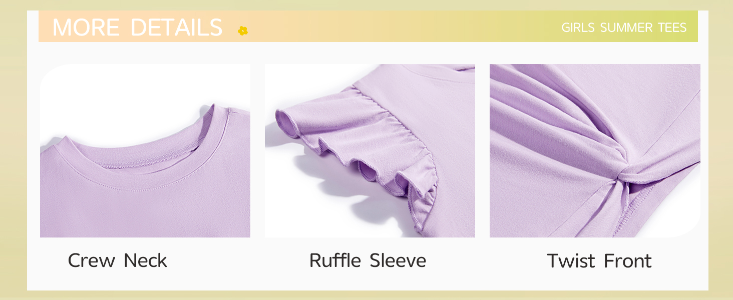 Girls T Shirts Ruffle Sleeve Twist Front Tshirts