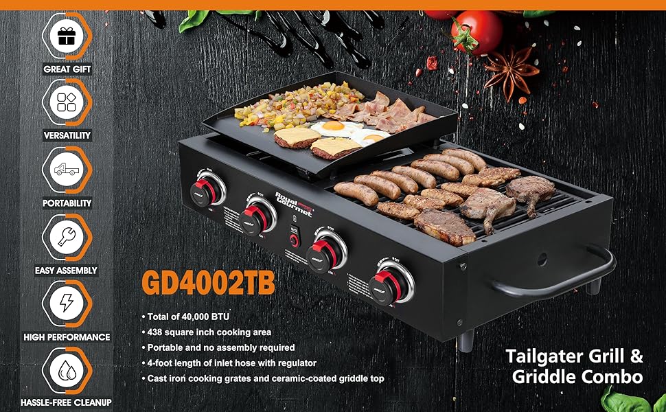 Royal Gourmet 4 Burner Portable Propane Griddle Grill