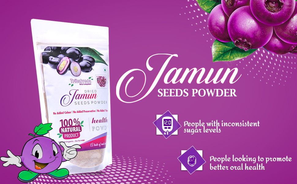 Tribalveda Jamun Seed Powder 500 gm, Organic and Natural, Fresh Fruit