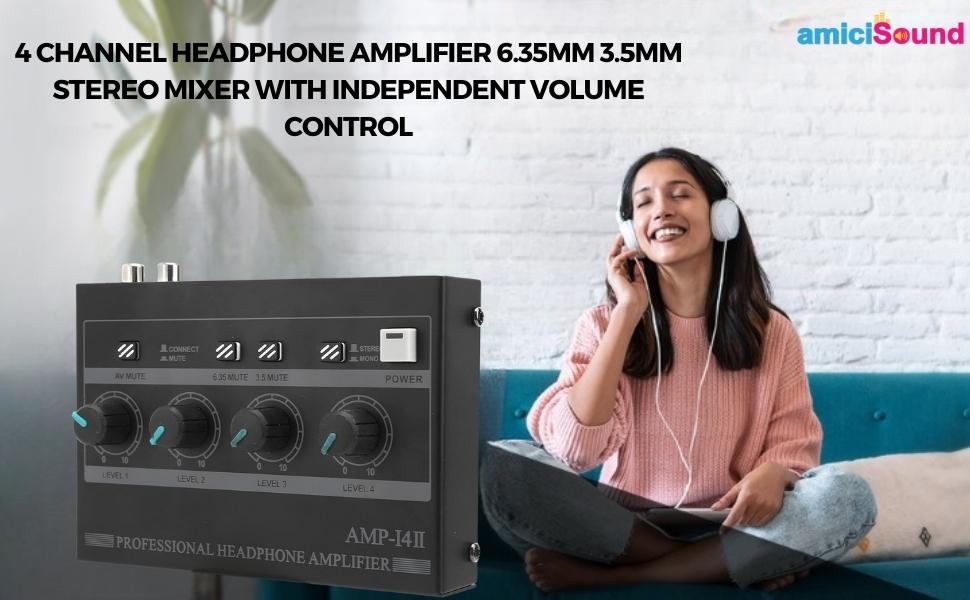 SPN-BFC 4 Channel Headphone Amplifier 6.35mm 3.5mm Stereo Mixer