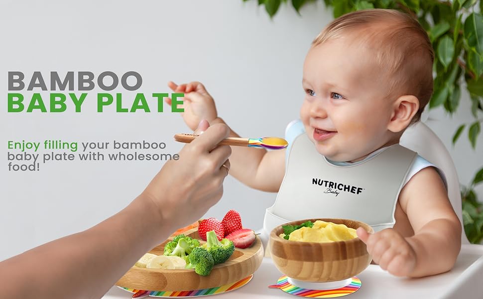 Round Bamboo Baby Plate;Wooden Toddler Plate;Stay Put Feeding;BPA-Free