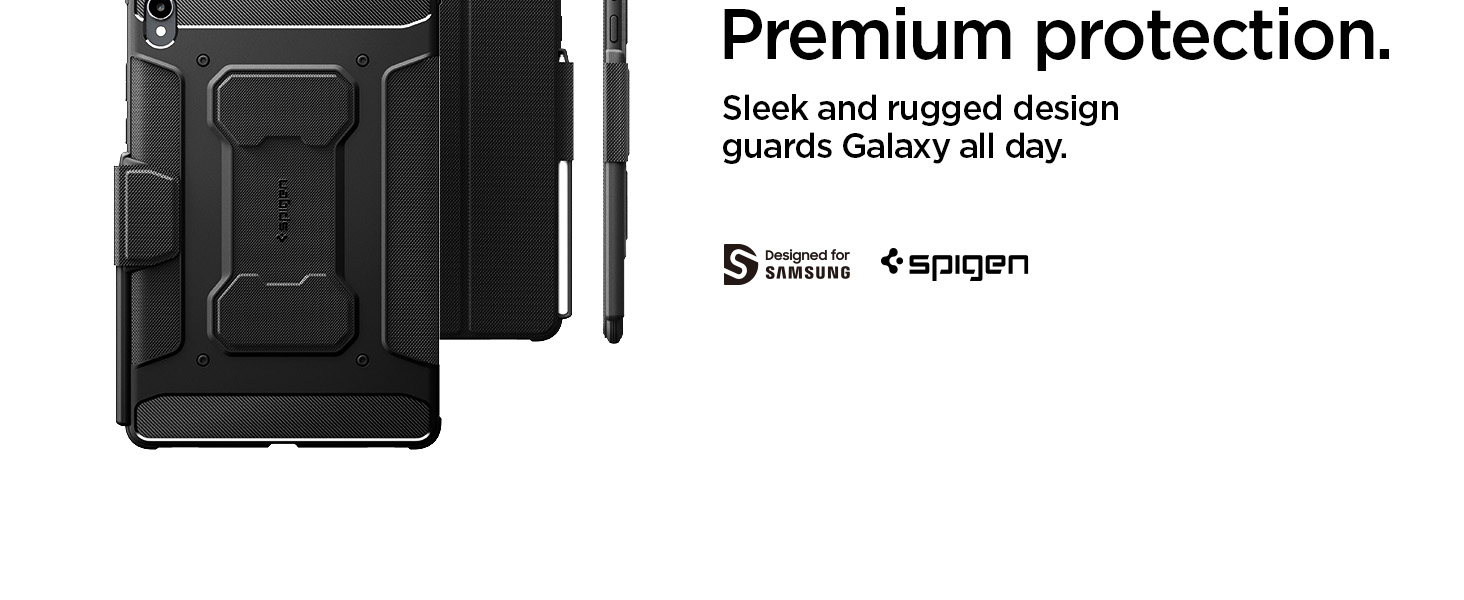 Der Text lautet "Premium-Schutz." και «Elegantes und Robustes Design». Die schwarze Handyschutzhülle wurde aus mehreren Blickwinkeln gezeigt und hebt die Haltbarkeit hervor.