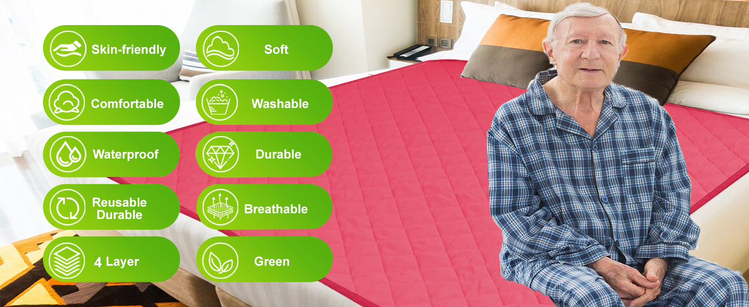 ADBENI HOME Washable Waterproof Incontinence Underpad  Quilted Cotton Sheet