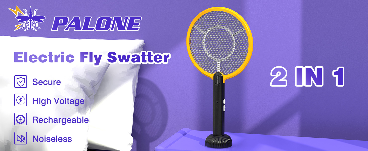 PALONE Electric Fly Swatter 2 IN1 Fly Killer Zapper 4000v/1500mAh Bug