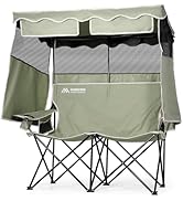 Huskfirm Double Camping Chair with Shade Canopy 2 Person Folding Chair with Canopy Portable Beach...