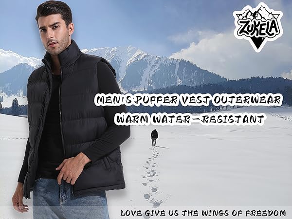 Zukela Black Men's Puffer Vest Big and Tall Outerwear Puffy