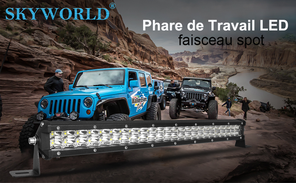  SKYWORLD Barre de LED 4x4 50cm 144W Slim Projecteur LED Voiture  avec Faisceau de Câblage kit, Phare LED de Travail 12V pour 4x4 Voiture  Camion Tracteur Bateau, Spot Feux Antibrouillard