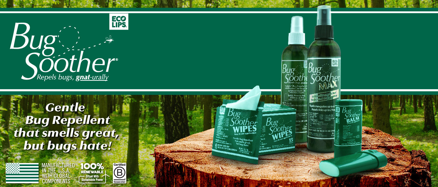 Bug Soother logo, A Gentle bug repellant that smells great but bugs hate