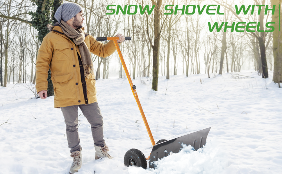 Snow Pusher Snow Shovel Push Plow Snow Shovel with Wheels