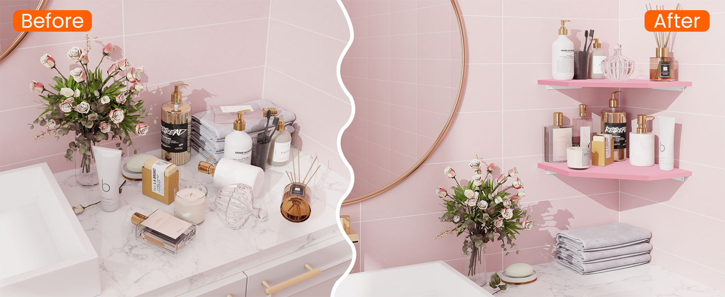 Homode Corner Floating Shelves, Corner Wall Shelf with Cord