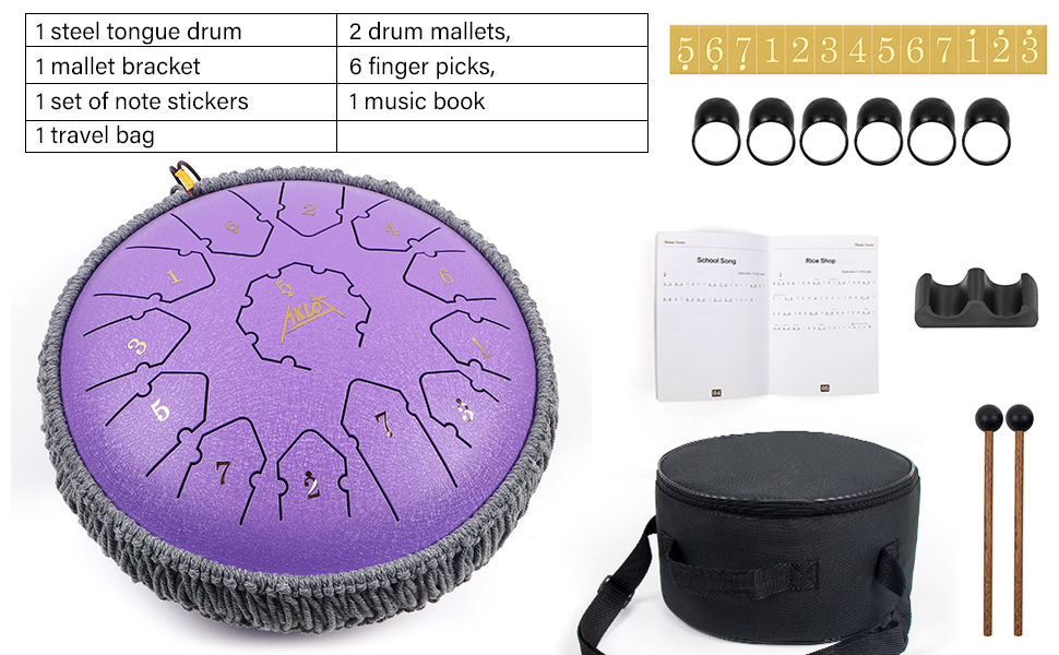Tongue Drum,AKLOT Steel Tongue Drum 12 inch 13 Notes Alloy Steel Tongue