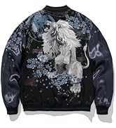 Sukajack Men Women Reversible Japanese Embroidery Bomber Jacket Zip Up Windbreaker Coat for Sprin...