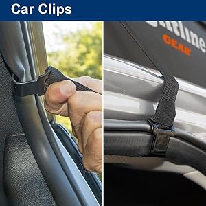 clips, roof bag clips, clips for vehicles without roof racks, no roof rack, car top bag straps