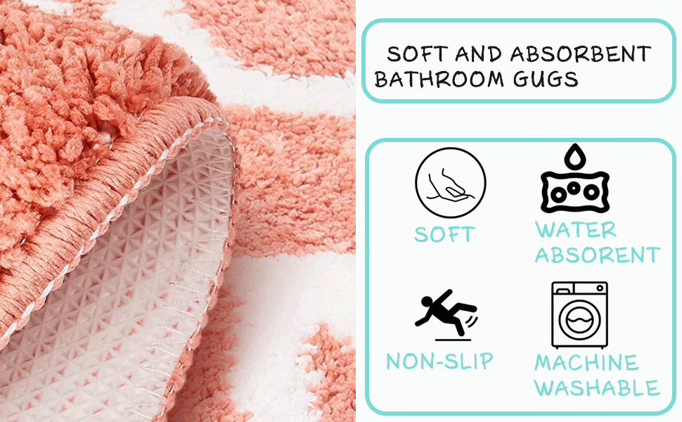 Inshere Peach Shower Curtain Set with Bath Mat Bathroom