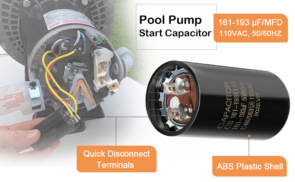 Pool Pump Start Capacitor 161193 uf/MFD Fit for Hayward Super Pump 0