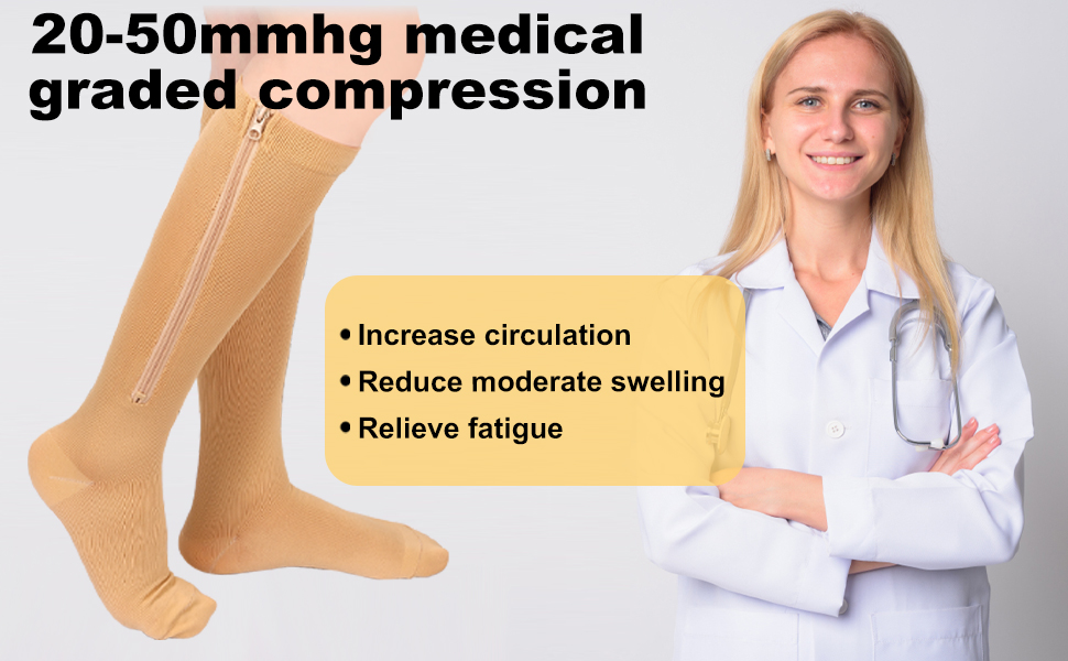 MJOGGOTT 3 Pairs Zipper Compression Socks Knee High 2050