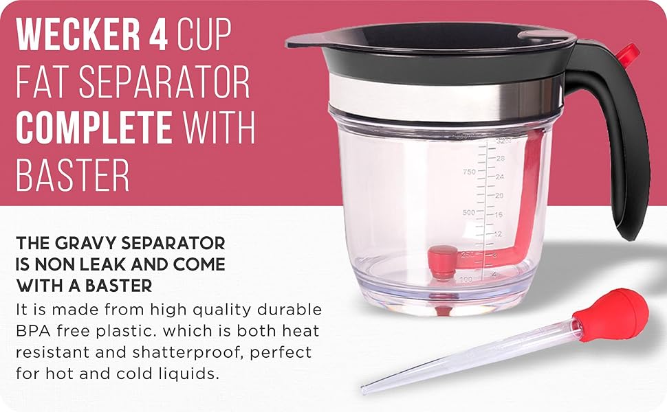 Wecker Fat Separator with Bottom Release Gravy Separator Jug