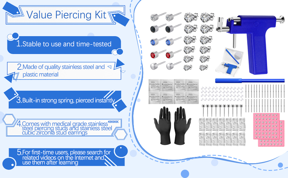 Ear Piercing Gun Professional Ear Piercing Kit Reusable Body Nose Lip Earring