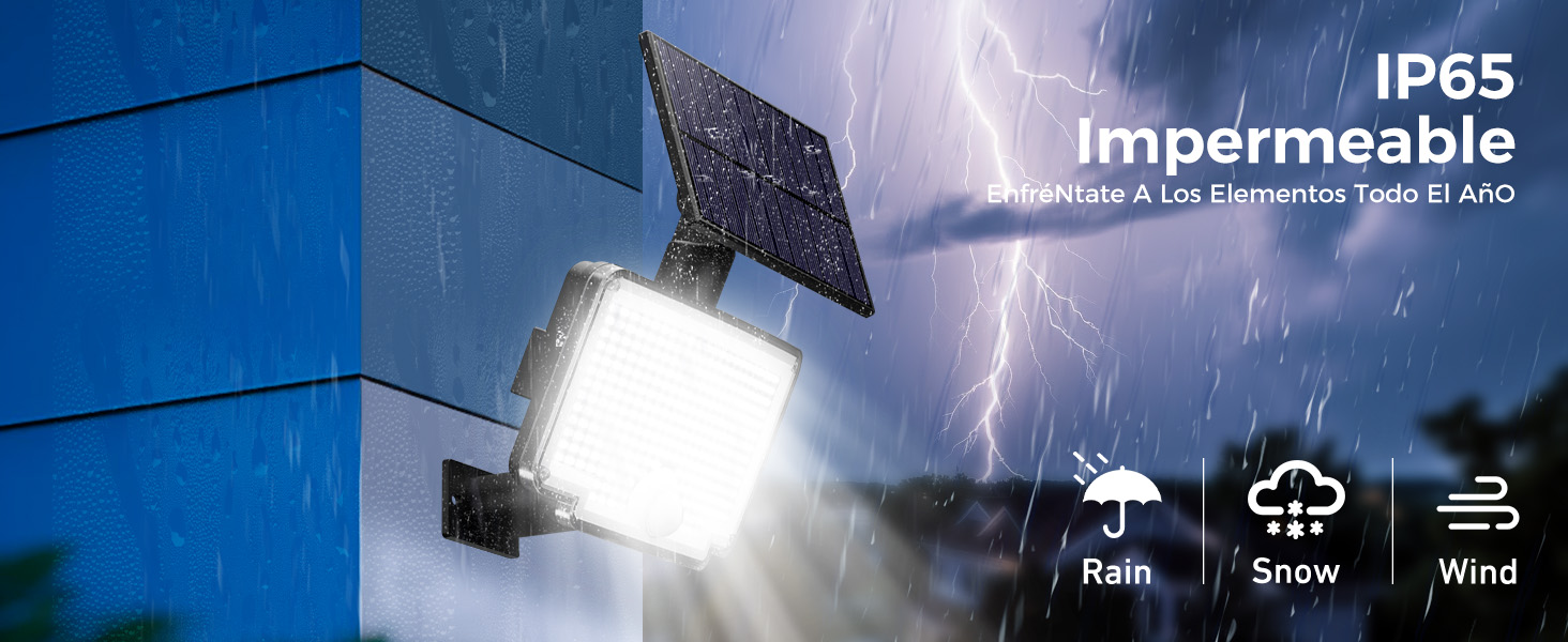 Luz Solar Exterior 250LED Focos LED Exterior Solares con Sensor de Movimiento P65 Impermeable 