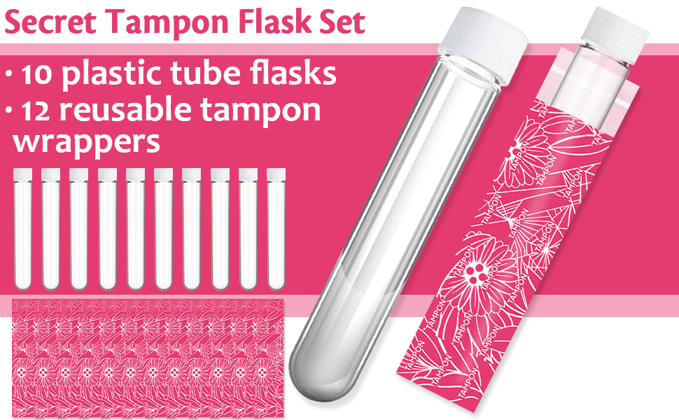Secret Tampon Flask Set,Includes 10 Pcs 1.2 Oz Reusable Plastic Tube Flasks for