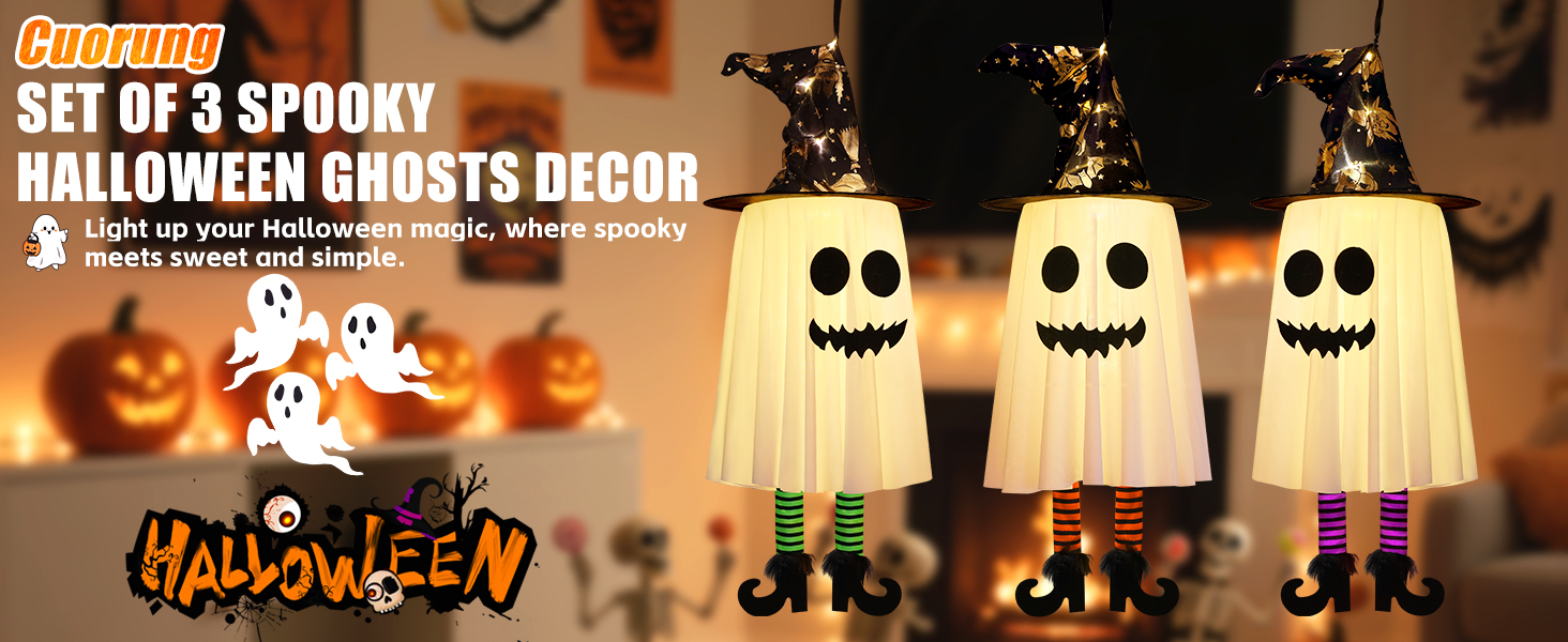 Halloween Decorations Outdoor Hanging Ghost Witch Hat Lights