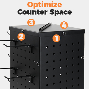 Storage Standard's premium pegboard display stand optimized countertop and table space