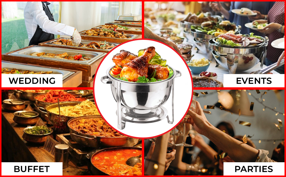 Vinod Stainless Steel Round Chafing Dish Food Warmer Buffet 8.5 Litre
