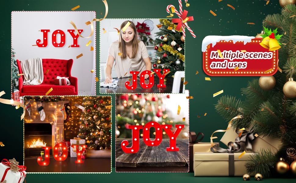 Christmas Letter Lights Sign Table Decorations LED Battery Powered Home Bar Decor Gift JOY