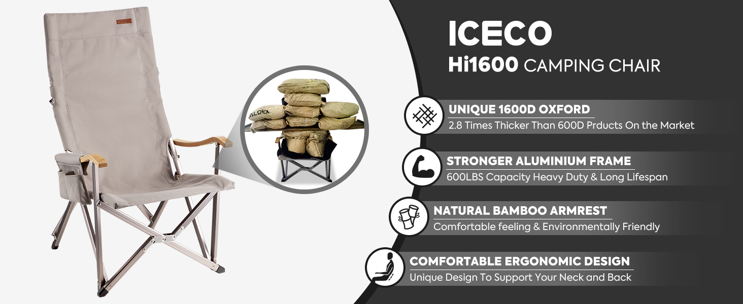 ICECO Hi1600 Camping Chairs for Adults, Extra HighBack