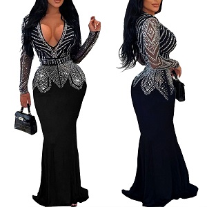PORRCEY Women Sexy Hot Drilling Process Sexy Dress Party Club Night Dress