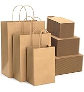 120 Pcs Kraft Paper Bag With Handles, Mixed Size Brown Paper Bags Bulk, Retail Bags, Shopping Bag...