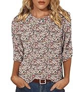 KISSMODA Women's Casual 3/4 Sleeve T-Shirts 2025 V-Neck Tunic Tops Cute Tees Blouses Loose Fit Bu...