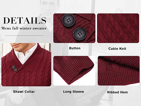 COOFANDY Men's Shawl Collar Pullover Sweater Slim Fit Casual