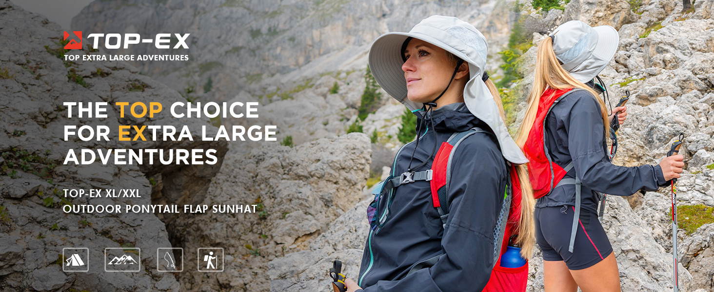 Oversized XL XXL Women's UV 50 Packable Mesh Flap Ponytail Sun Fishing Hat Beach Hiking