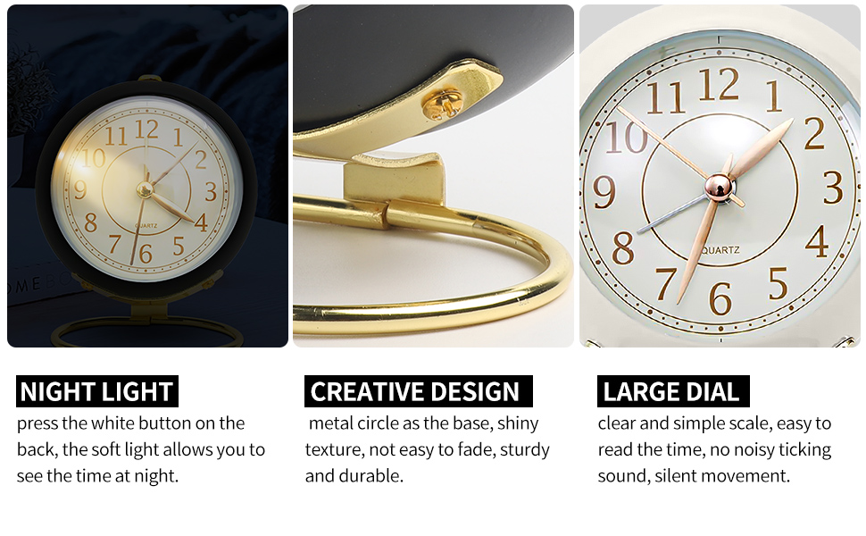 Analogue Alarm Clock, Silent NonTicking Alarm Clocks for Bedrooms