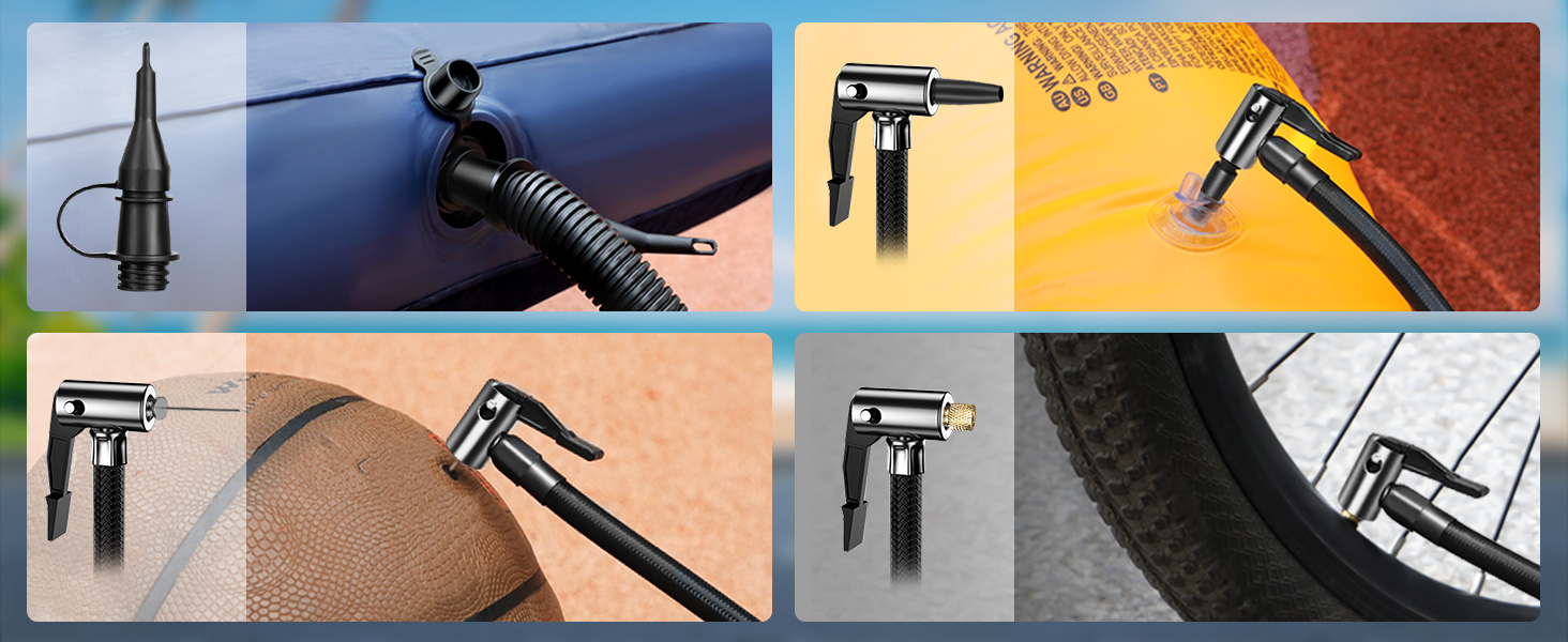 3 power source tire inflator - 4 nozzles to suit different inflatables