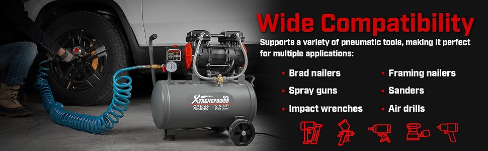 XtremepowerUS 2HP Air Compressor Tank Oil-Free Steel Air Tank 7 Gallon