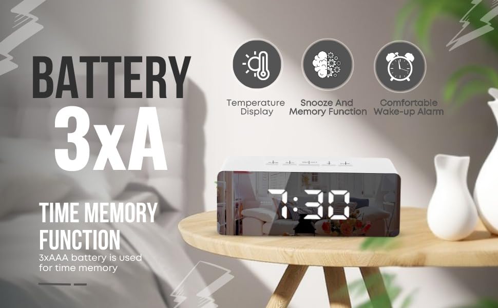 Buy QUTTEL Digital Mirror Alarm, LED Bedside Clock with Temperature