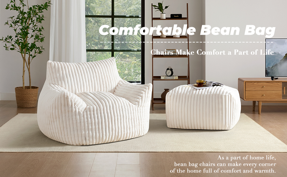 Giant Oversized Fluffy Bean Bag Chaise Chair with Armrests
