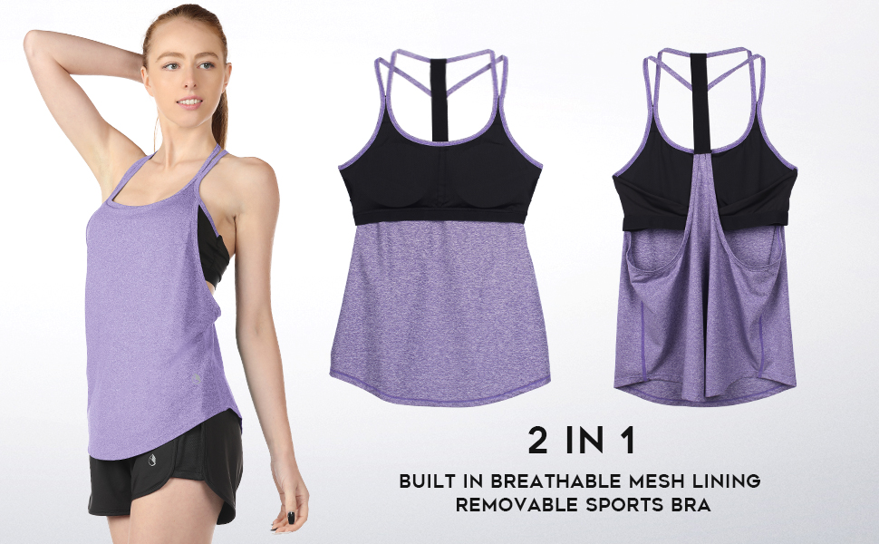 icyzone Workout Tank Tops with Built in Bra Women's Strappy Athletic