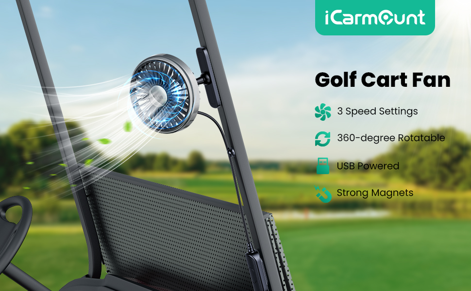 ICARMOUNT Portable Golf Cart Fan, USB Powered Fan for EZGO