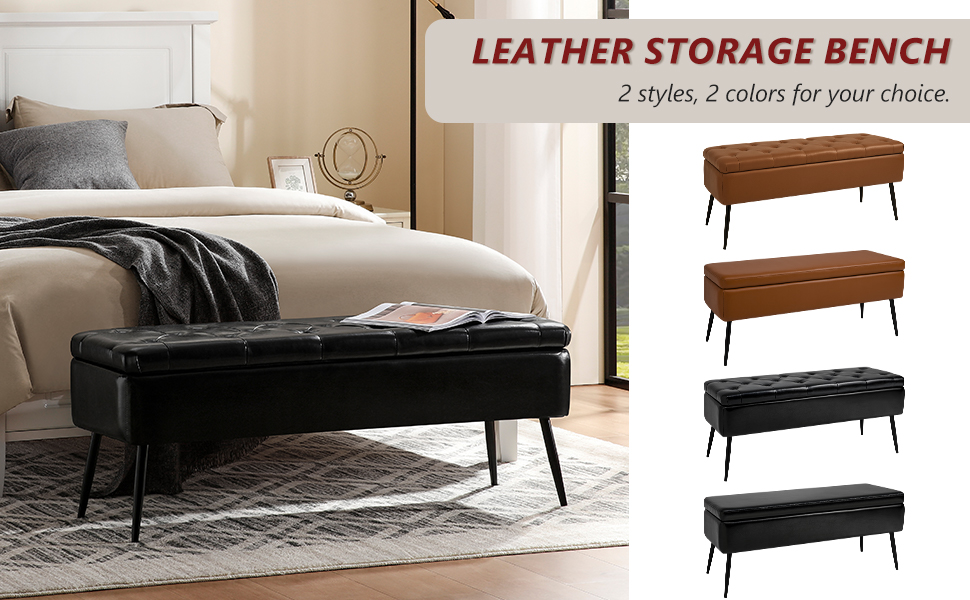 kinmars Leather Storage Ottoman Bench,End of Bed Bench for