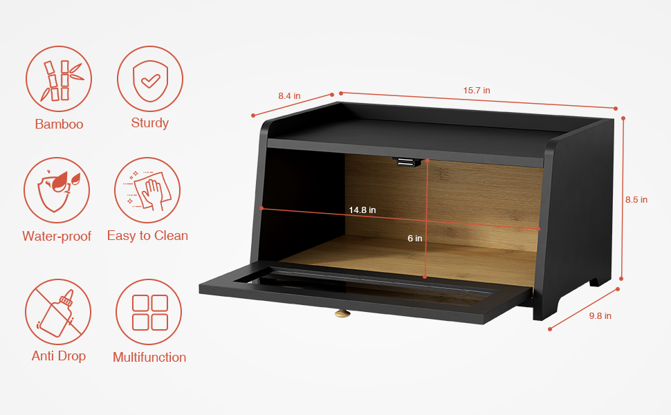Amazon.com: Goozii Black Bread Box for Kitchen Countertop