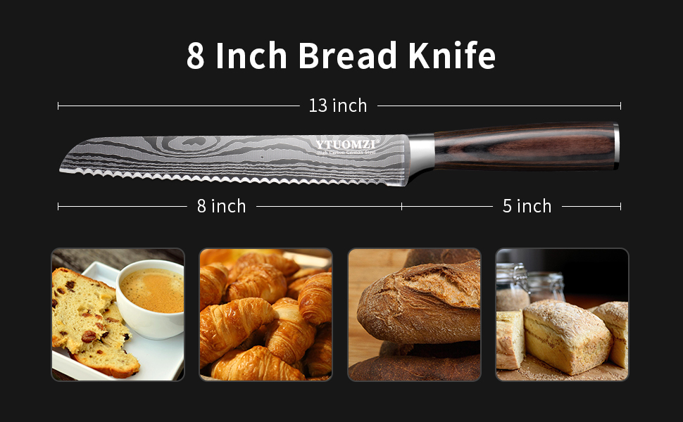 Ytuomzi Serrated Bread Knife 8 Inch, High Carbon Stainless