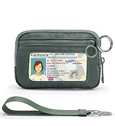 Green wristlet wallet with keychain loop and card slot; stylish keychain wallet for women