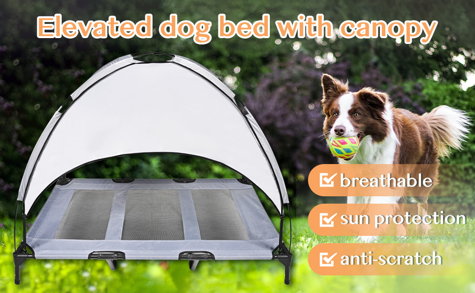 Outdoor Dog Bed, Elevated Pet Cot with Removable Canopy Shade Tent