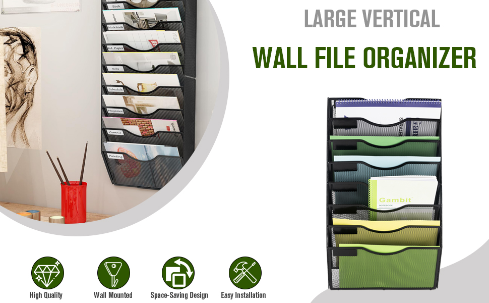 Amazon.com : VECKYJL Wall File Organizer, Hanging Paper Organizer, 8 ...