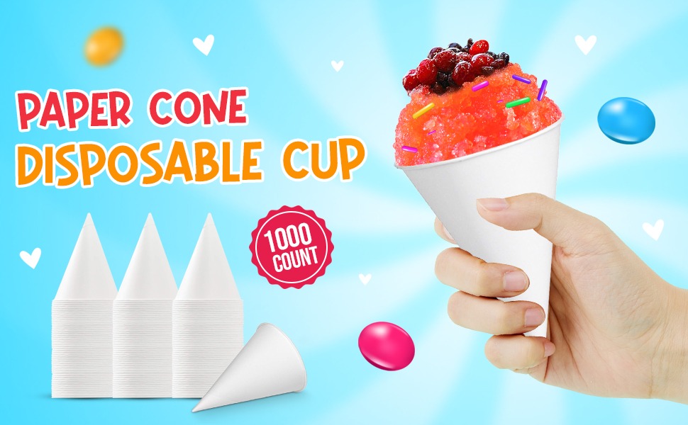 Paper Snow Cone Cups 1000 Pack 6 oz Paper Cone Cups for