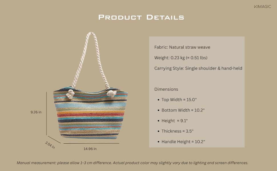 KIMAGIC Summer Rainbow Handwoven Straw Hobo Bag