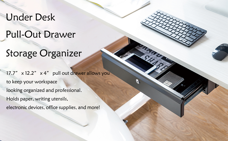 PrimeCables PullOut Under Desk Drawer Office Storage Organizer